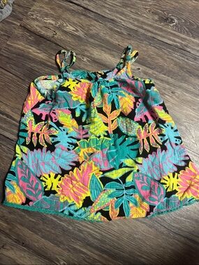 Cat & Jack Tropical Leaf Print Tank Top - Black, Teal, Pink, Yellow